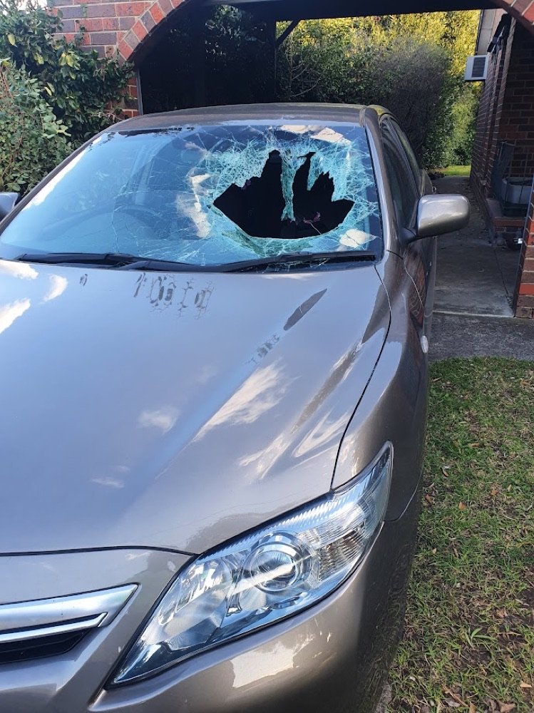 Smashed Camry windscreen